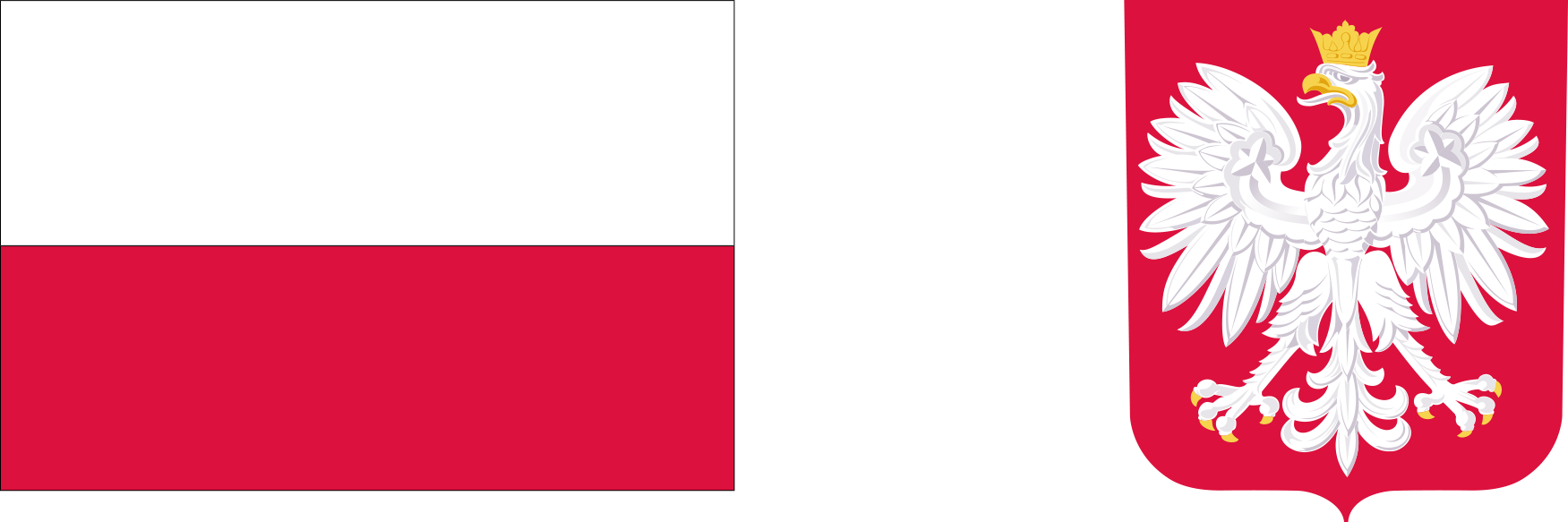 biało czerwona flaga i godło z białym orłem w koronie