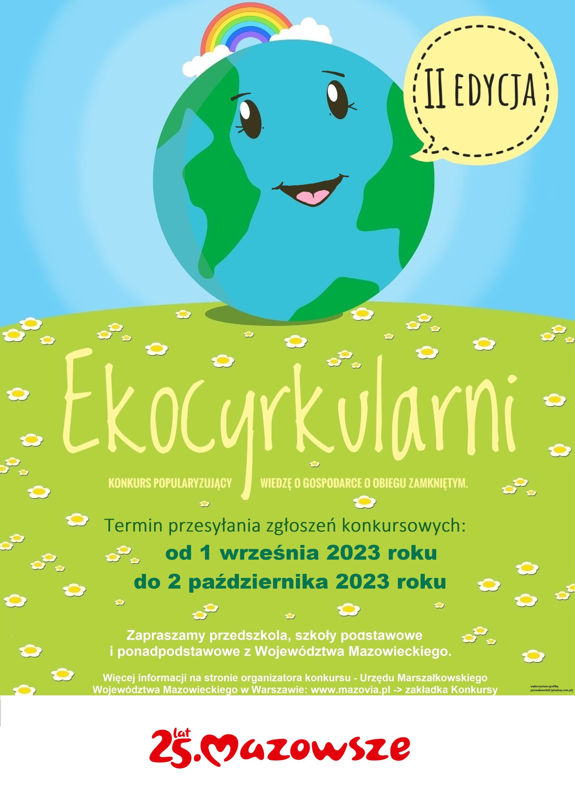 Kula ziemska z tęczą i napisem Ekocyrkularni