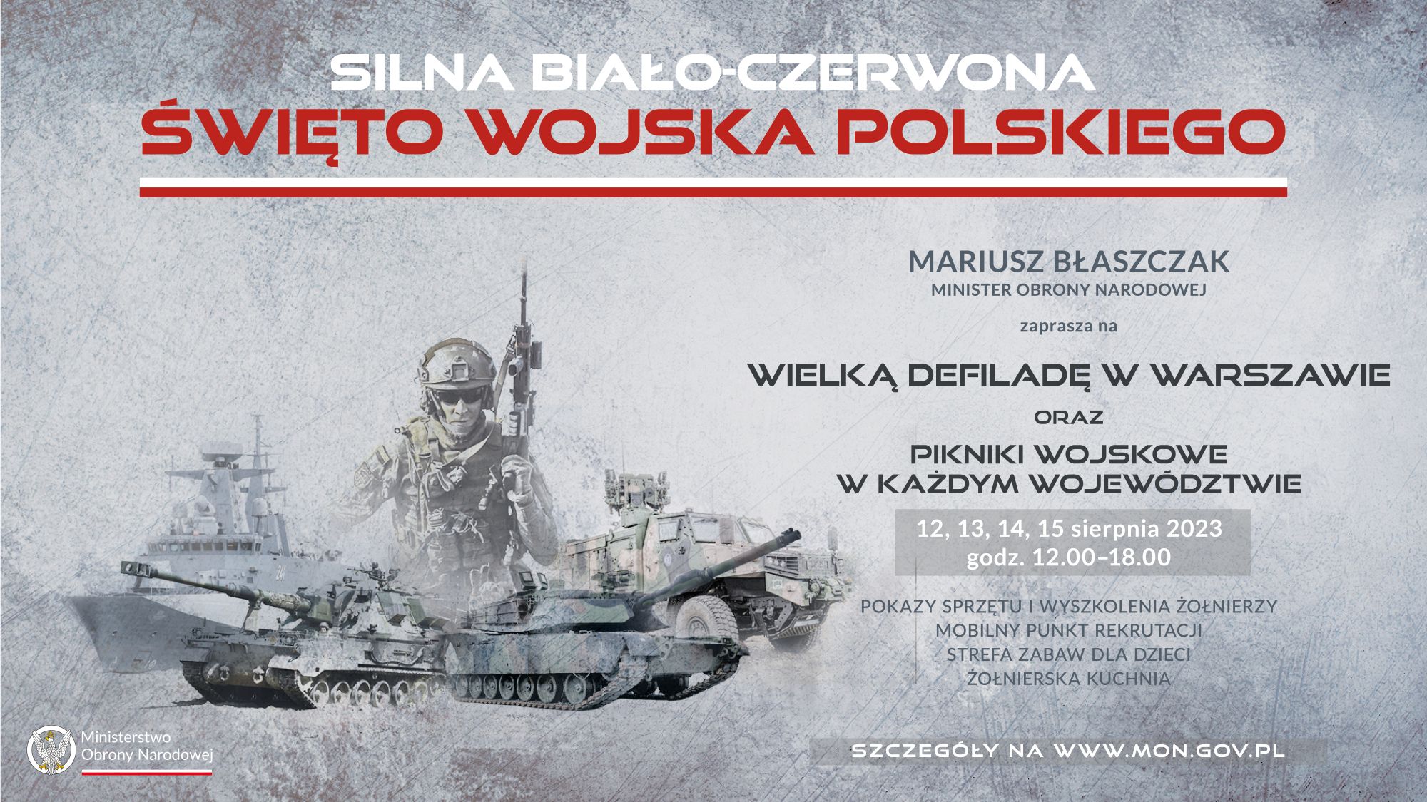 Plakat zachęcający do udziału w obchodach Święta Wojska Polskiego