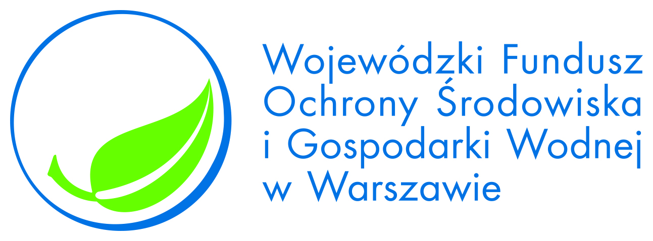 Logo Wojewódzkiego Funduszu z liściem w kółku. Zieleń kontrastuje z niebieskim napisem. Białe tło.