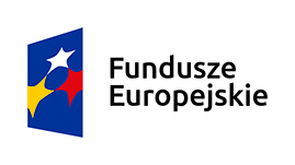 Logo Funduszy Europejskich na białym tle. Po lewej kształty w kolorach niebieskim, białym, czerwonym i żółtym. Po prawej czarny napis Fundusze Europejskie.